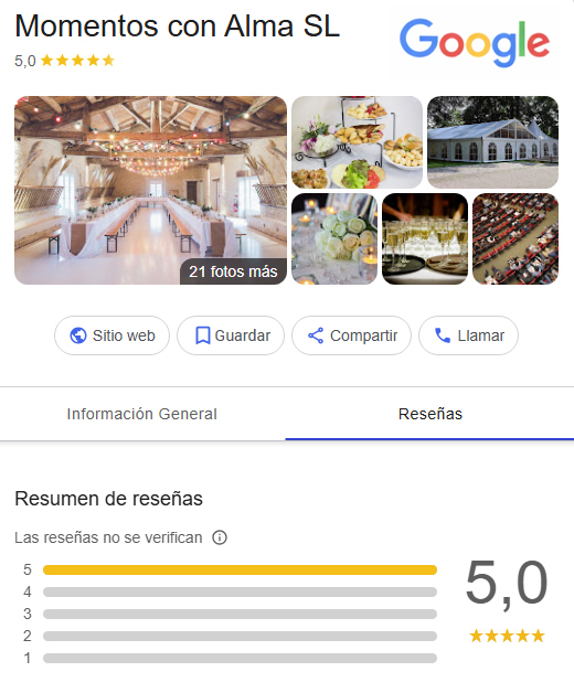 Reseñas de Momentos con Alma en Google